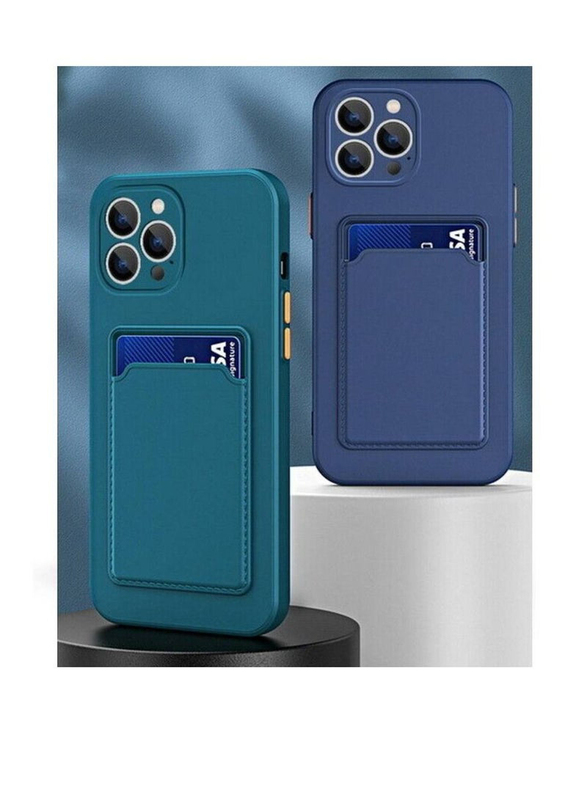 Apple iPhone 14 Pro Protective Shockproof Card Slot Luxury Rubber Mobile Phone Case Cover, Dark Blue