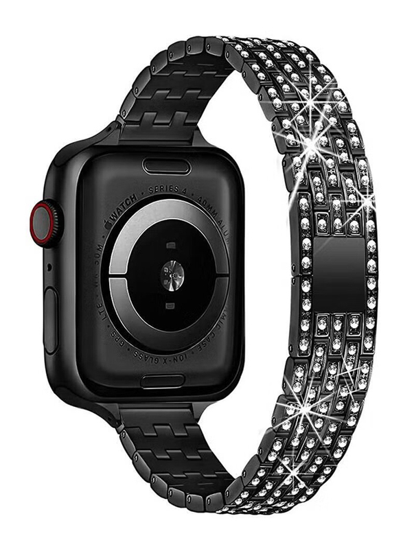 Gennext Women Slim Jewellery Bling Band Diamond Rhinestone Bracelet for Apple Watch Ultra 49mm, Black