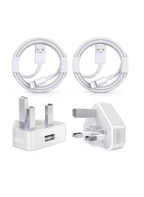 Gennext 3 Pin USB Fast Wall Charging Power Adapter with 1-Meter Lightning to USB Fast Charging Cord for Apple iPhone, White