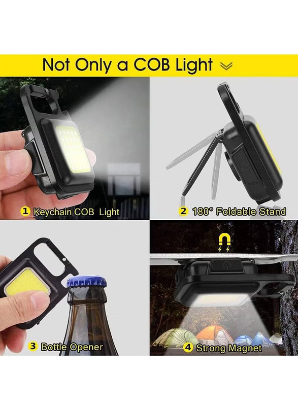 Gennext Rechargeable Mini Flashlight 800 High Lumens 4 Light Modes, Pocket Led Flashlight with Folding Bracket Bottle Opener and Magnet Base for Running, Black