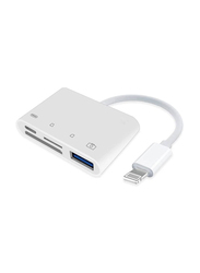 Gennext 4-in-1 Lightning to USB Connection Kit for iPhone/iPad, Portable Memory Card Reader, White