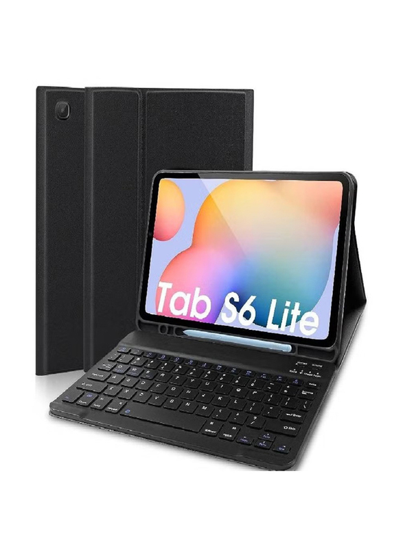 Gennext Leather Folio Detachable Magnetically Bluetooth Wireless English Keyboard Case Cover with S-Pen Holder for Samsung Galaxy Tab S6 Lite 10.4 Inch P610/P615/P613/P619, 2020/2022, Black