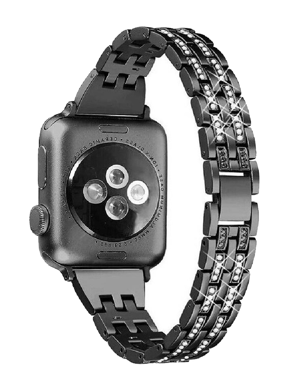 Gennext Women Slim Jewellery Bling Diamond Rhinestone Bracelet Band for Apple Watch Series 7/6/5/4/3/2/1/SE 41mm/40mm/38mm, Black