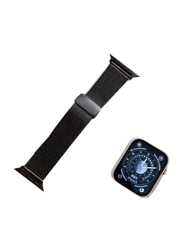 Gennext Stainless Steel Magnetic Button Replacement Band for Apple Watch 42/44/45/49mm, Black