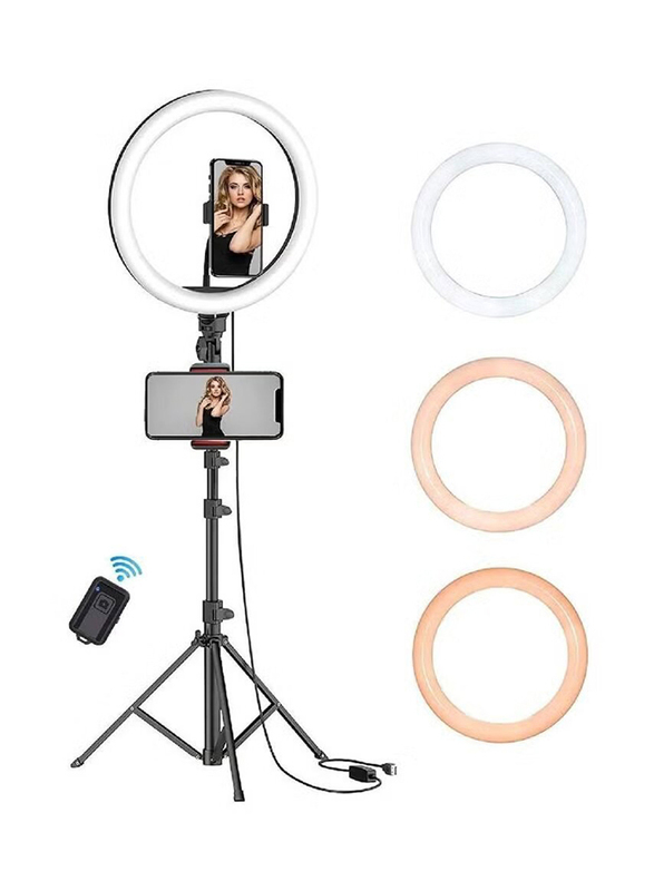 Gennext Fill Ring Light with Adjustable Stand and Phone Holder for Smartphones, Black