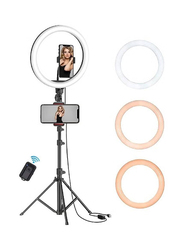 Gennext Fill Ring Light with Adjustable Stand and Phone Holder for Smartphones, Black