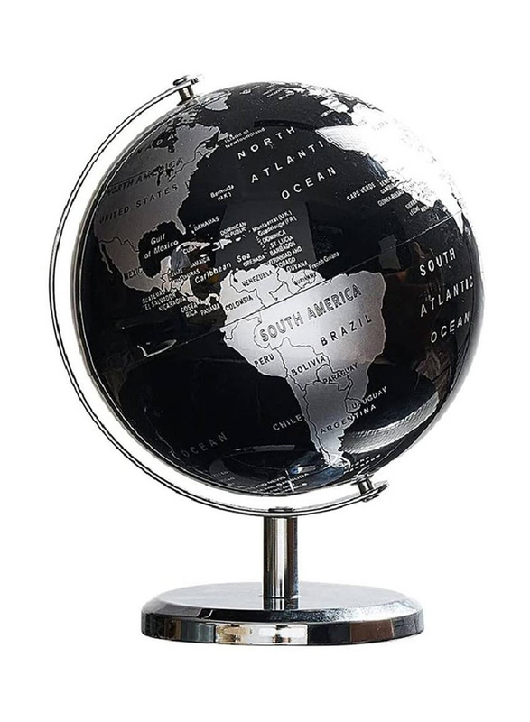 8-Inch Metallic World Globe, Black