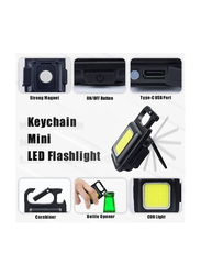 Gennext Small Flashlights Rechargeable 800 Lumens Keychain Mini Pocket Light with Folding Bracket Bottle Opener & Magnet Base, 2 Piece, Black/White