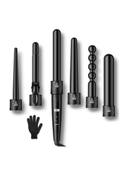 Rock Pow 6-In-1 Curling Iron Curing Wand Set with Protective Glove, C505, Black