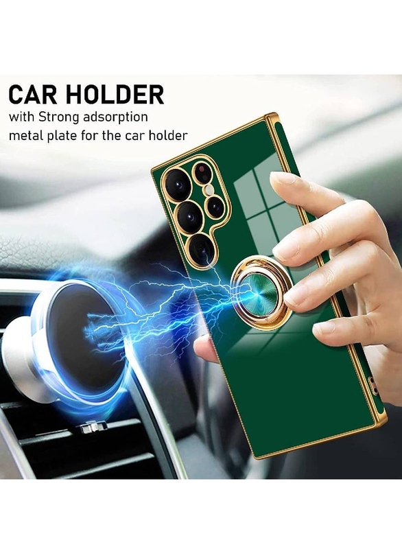 Gennext Samsung Galaxy S23 Ultra Luxury Silicone TPU Shockproof Ring Holder Kickstand Slim Plated Mobile Phone Case Cover, Green