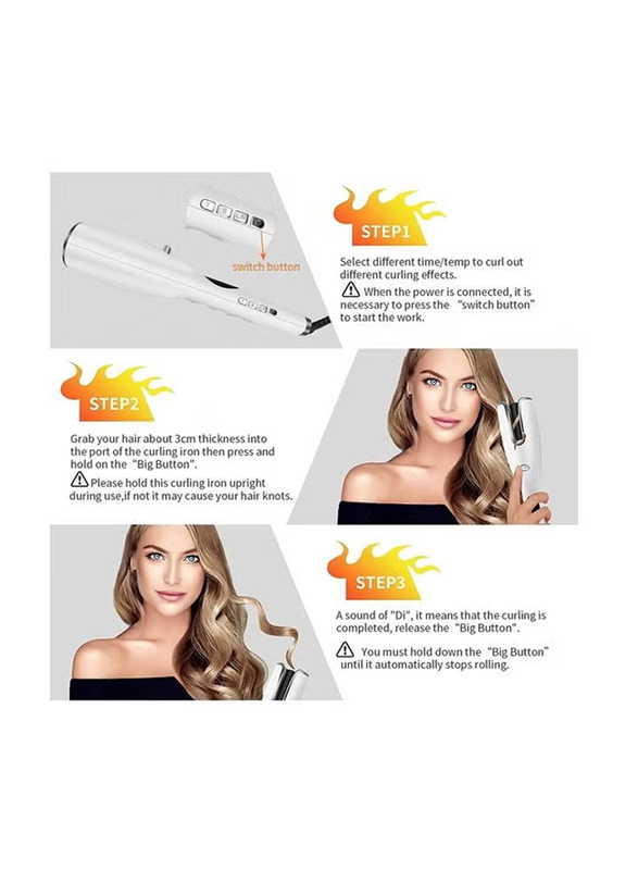 Rock Pow Automatic Curling Iron Hair Wand with LED Display, White