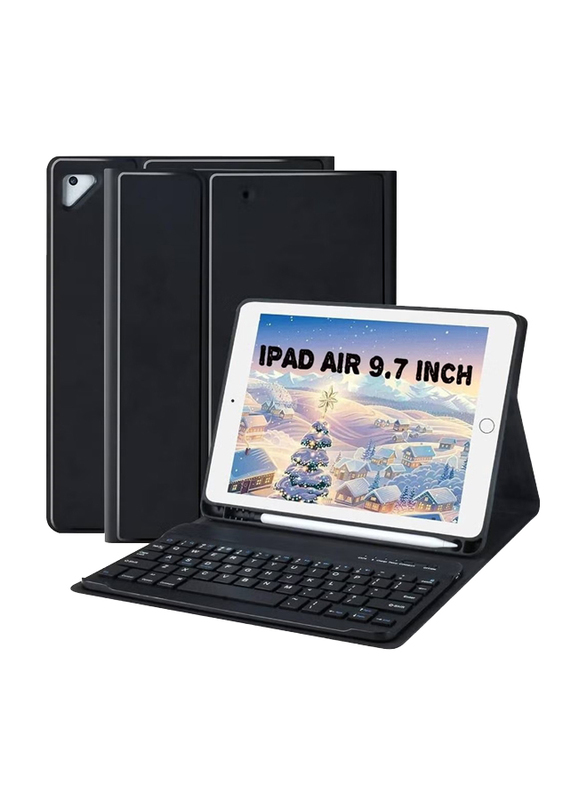 iPad Wireless Bluetooth Keyboard with Protective Folio Case Cover for iPad 6th Generation, iPad 5th Generation, iPad Pro 9.7 inch, iPad Air 2, iPad Air, Black