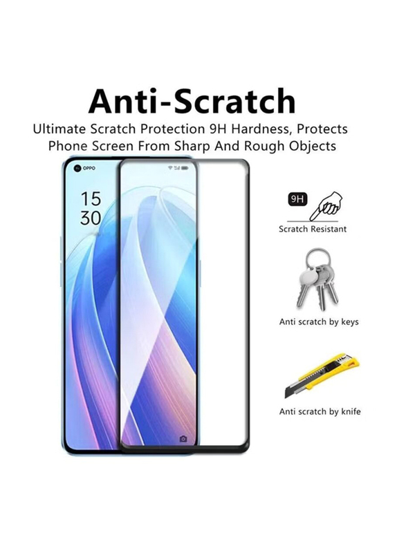 OPPO Reno5 5G 9H Full Coverage Anti-Scratch Tempered Glass Screen Protector, Clear/Black