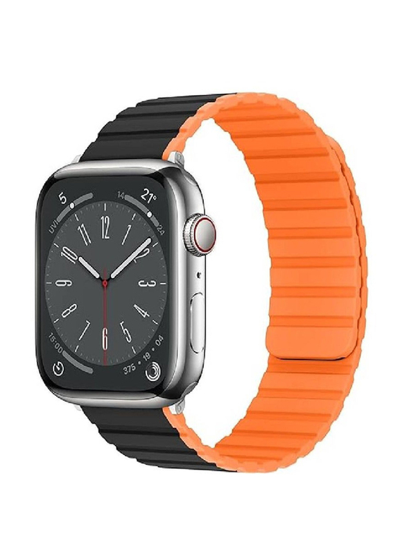 Gennext Stylish Comfortable Replacement Silicone Magnetic Band for Apple Watch Series SE/9/8/7/6/5/4 49mm/45mm/44mm/42mm, Black/Orange