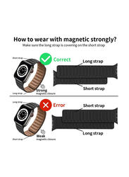 Zoomee Durable Magnetic Genuine Leather Strap for Apple Watch 42mm 44mm/45mm/49mm, Black