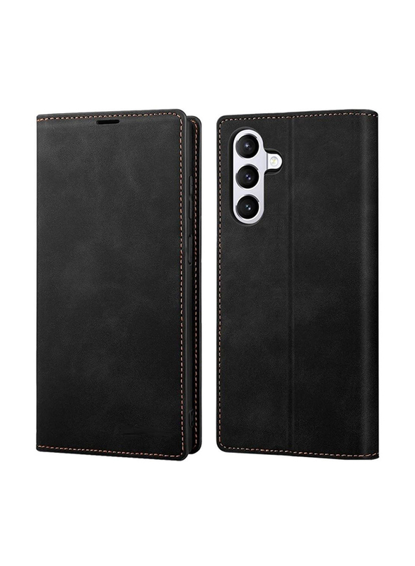 Zoomee Samsung Galaxy A04s Premium Leather Magnetic Kickstand Wallet Flip Mobile Phone Case Cover with Card Slots, Black