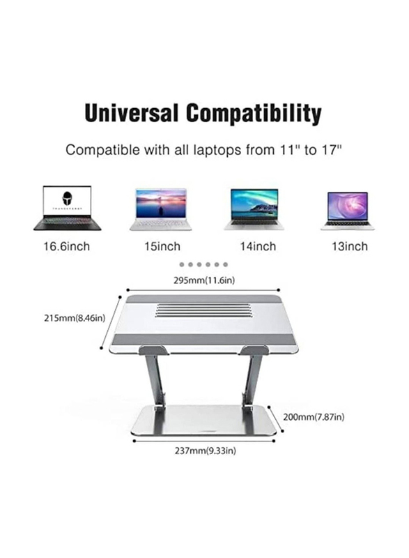 Gennext Adjustable Laptop Riser Ergonomic Aluminium Holder with Cooling Function Laptop Stand and Metal Clamp for MacBook Pro/Air/Dell/Lenovo 11-17.3 inch, Silver