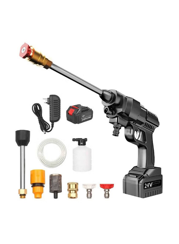 

Generic 24V Cordless Portable 30Bar Lithium Handheld Car Cleaning Device With Foam Generator Nozzle Water Pump, Black