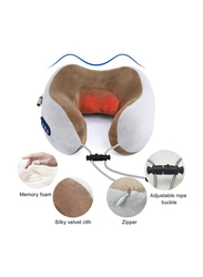 Gennext U-Shaped Electric Cordless Travel Neck Pillow Vertebra Therapeutic Memory Foam Wireless Velvet Massager Relaxer, Brown