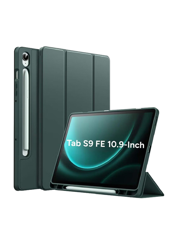 Samsung Galaxy Tab S9 FE Soft TPU Tri-Fold Stand Protective Tablet Cover Support S Pen Charging, Green