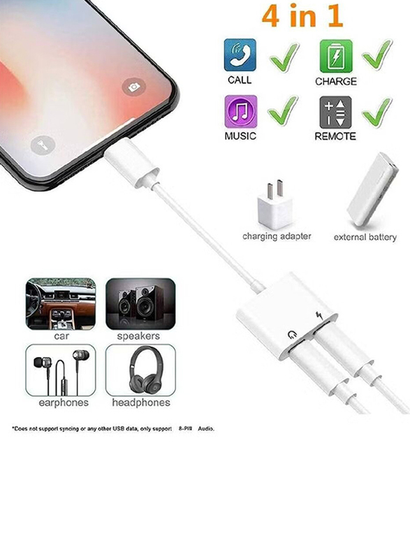 Gennext 2 in 1 Dual Lightning Charger and Headphones Adapter & Splitter, Lightning to Lightning for iPhone/iPad/Support Calling/Charging/Music Control, White