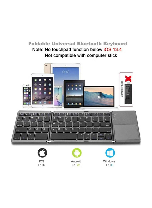 Gennext Rechargeable Portable Foldable Bluetooth Wireless English Keyboard with Touchpad for Apple iPhone 12 Pro Max/Tablet/iPad/Smartphone, Black