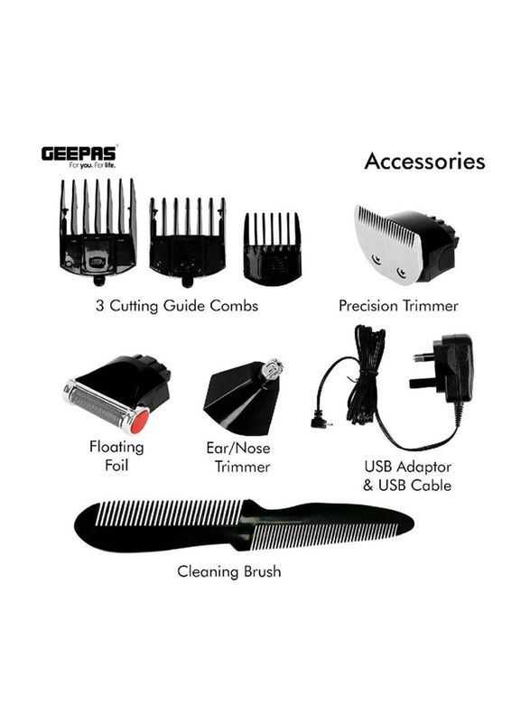 Geepas Rechargeable Trimmer for Men, GTR8128N, Black