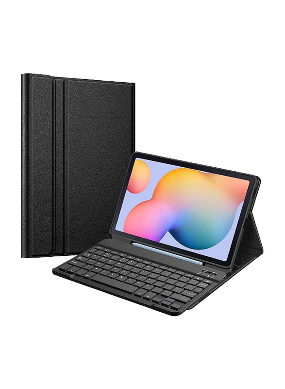 Gennext 3 Fold Wireless Bluetooth English Keyboard Stand with with S Pen Holder Detachable Tablet Cover Case for Samsung Galaxy Tab S6 Lite 10.4 Inch 2020, SM-P610, Black