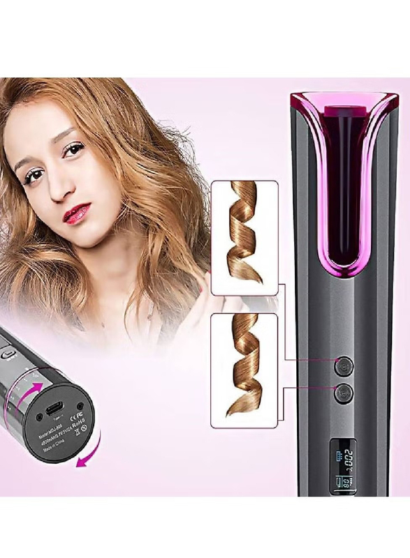 Gennext 2-Piece Automatic Hair Curler USB Cordless Hair Curling Iron Ceramic Professional LCD Hair Curl Iron Heating Comb, Grey