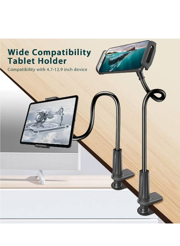 360 Flexible Lazy Arm Universal Clamp Mount Bracket Holder for Tablets, Black