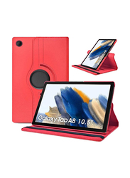 Gennext Samsung Galaxy Tab A8 10.5-inch 2022 SM-X200/X205/X207 Auto Sleep & Wake 360° Rotating Stand Folio Leather Case Cover, Red