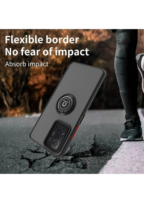 Gennext Mi 11T Pro Soft Bumper Hybrid Protective Mobile Phone Back Case Cover with Ring Holder, Black