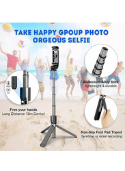 33 Inch Portable Aluminium Alloy Selfie Stick Tripod Stand with Wireless Remote for Smartphones, Black