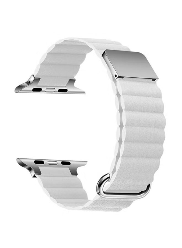 Gennext Magnetic Leather Loop Strap Watch Band for Apple Watch Ultra 49mm/Series 8 45mm/44mm/42mm, White