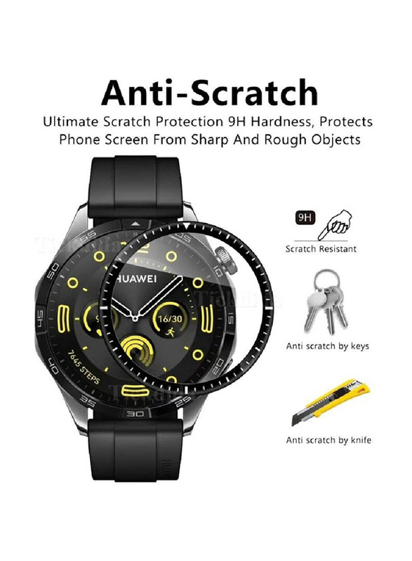 Zoomee Protective Anti-Scratch Bubble-Free Dust-Free Premium Tempered Glass Screen Protector for Huawei Watch GT 4 46mm, 2 Piece, Clear/Black