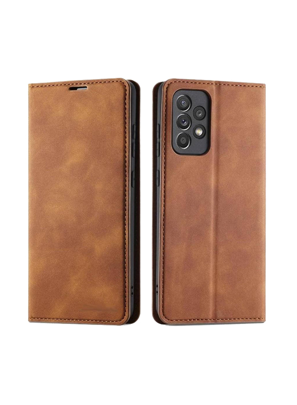 

Zoomee Samsung Galaxy A73 5G Premium Leather Kickstand Magnetic Shockproof Flip Mobile Phone Case Cover with Card Holder, Brown