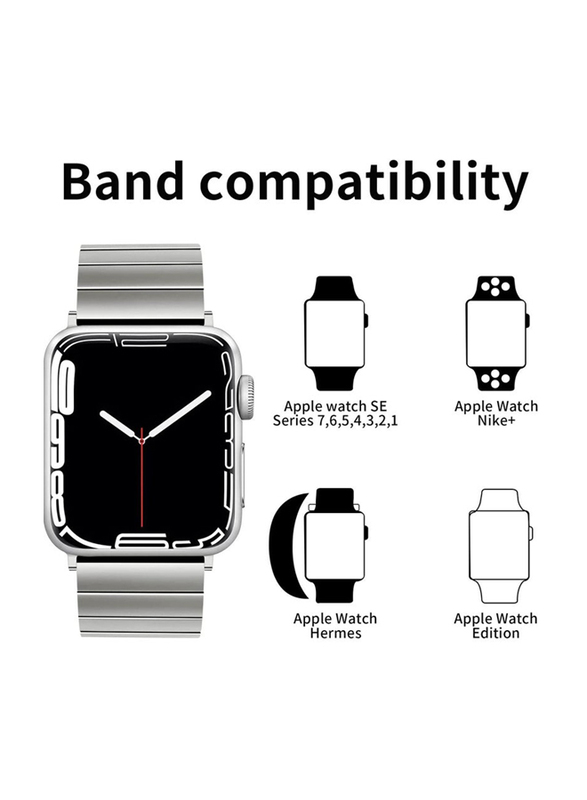 Zoomee Replacement Adjustment Stainless Steel Metal Bands for Apple Watch 42mm/44mm/45mm/49mm/iWatch Ultra Series 8/7/6/5/4/3/2/1, Silver