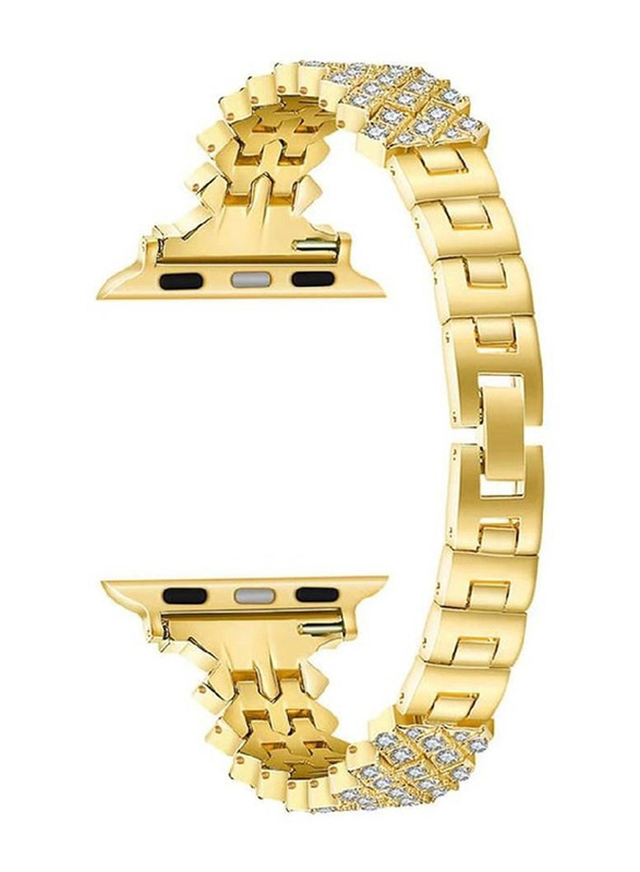 Gennext Bling Diamond Stainless Steel Watch Strap for Apple Watch Series 8/7/6/5/4/3/2/1/SE 45/44/42mm/Ultra Watch 49mm, Gold