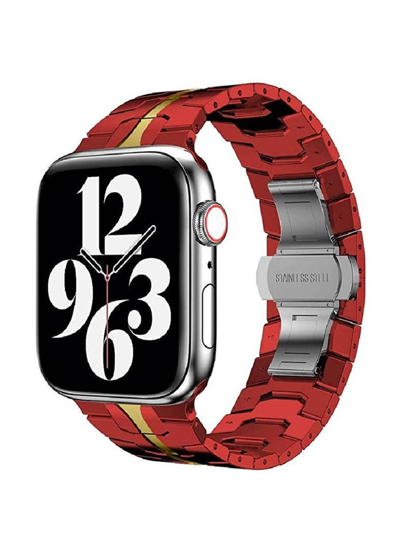 Gennext Stainless Steel Metal Replacement Band Compatible for Apple Watch Ultra Series 8 49mm, Red/Yellow