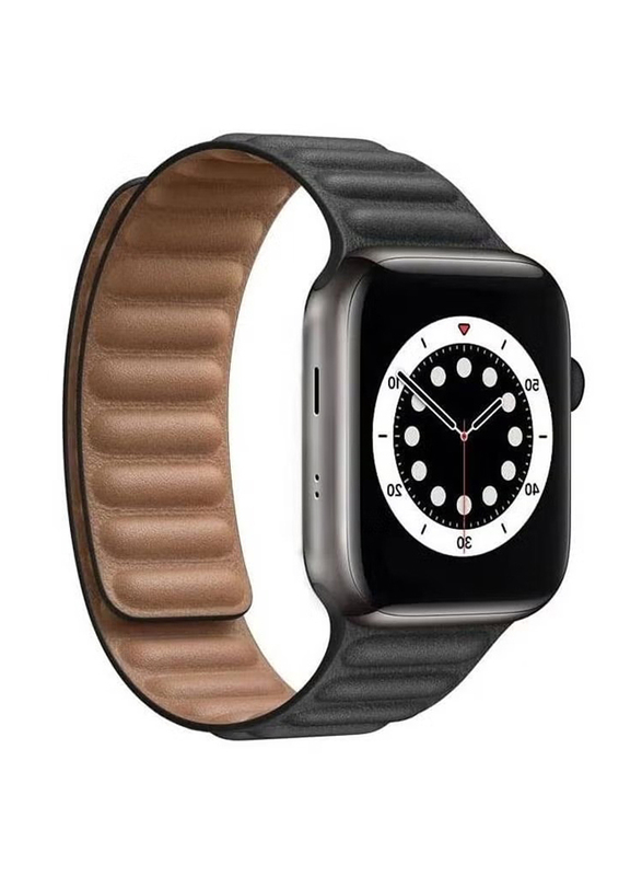 Gennext Leather Magnetic Replacement Strap Adjustable Wristbands for Apple Watch 45mm, Black