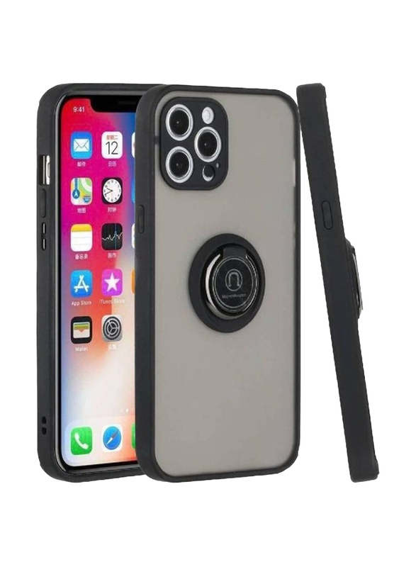 Gennext Apple iPhone 11 Pro Max Matte Hard Mobile Phone Back Case Cover with Metal Ring Holder Grip, Black