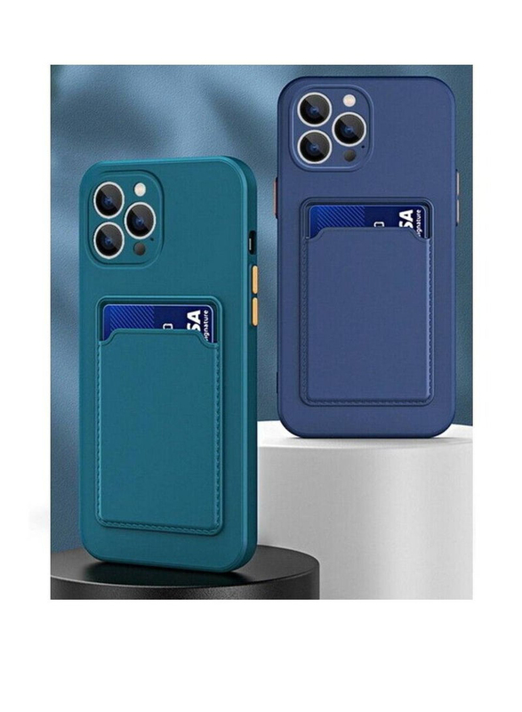 Apple iPhone 14 Pro Max Protective Shockproof Card Slot Luxury Rubber Mobile Phone Case Cover, Dark Blue