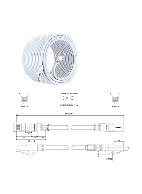 Gennext 40 Meters Cat 6 Full Copper RJ45 Cable, Ethernet to RJ45 for Computer LAN Network, White