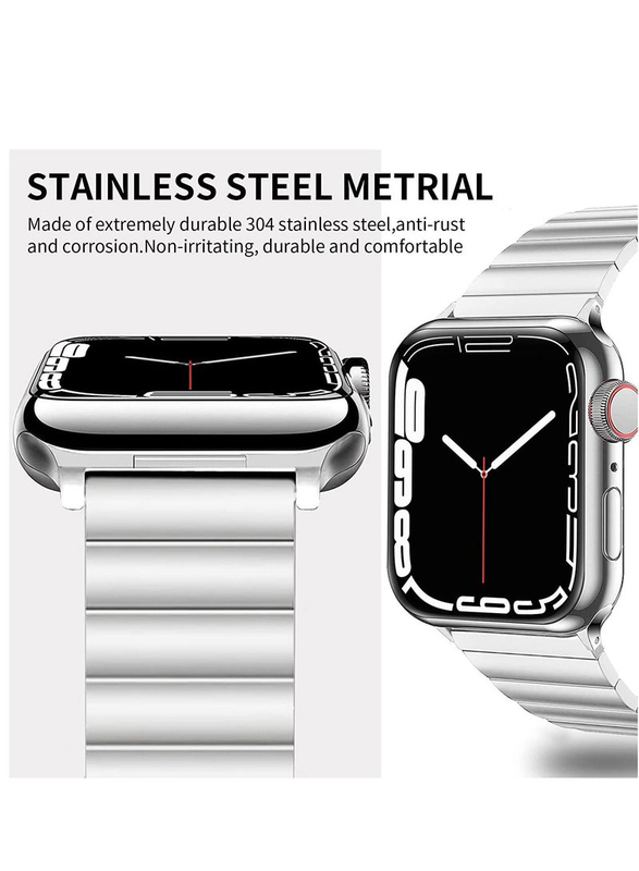 Zoomee Replacement Stainless Steel Adjustment Wristband Watch Band Strap for Apple iWatch Ultra Series 8/7/6/5/4/3/2/1 42/44/45/49mm, Silver