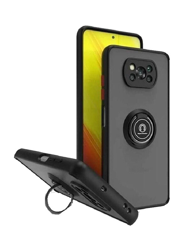 

Gennext Xiaomi Poco X3 Mobile Phone Case Cover with Metal Ring Holder, Black