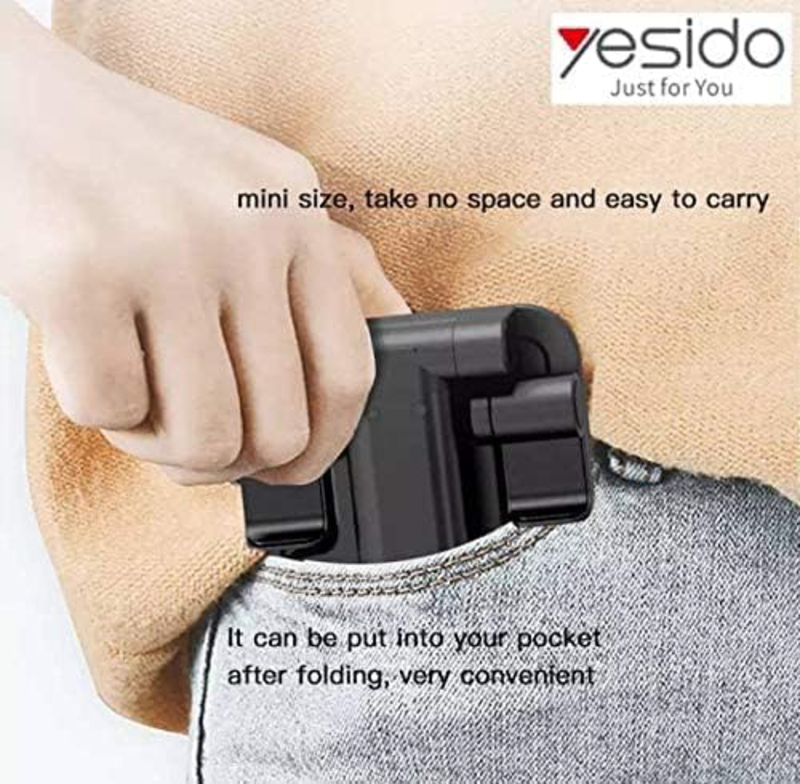 Yesido C85 Mini Foldable Desktop Holder Adjustable Aluminium Alloy Mobile and Tablet Stand, Black