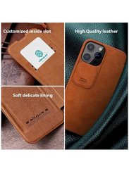 Nillkin Apple iPhone 12 Pro Max Leather Camera Protection Mobile Phone Case Cover with Wallet Card Holder, Brown