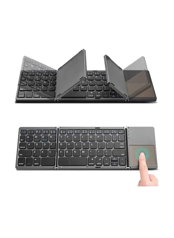 Foldable Bluetooth Rechargeable Portable Wireless Keyboard with Touchpad for iPhone 12 Pro Max, Tablet, iPad, SmartPhone, Black