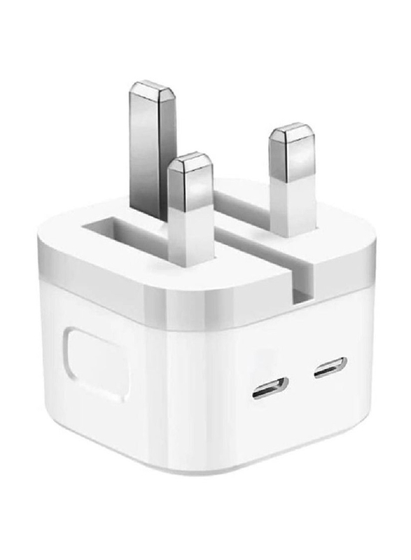 35W Dual Ports Fast Charging Wall Charger with USB Type-C to USB-C Power Adapter, White