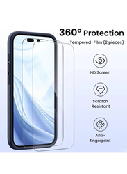 Gennext Apple iPhone 15 Pro Camera Protection Shockproof Protective Liquid Silicone Gel Phone Case Cover with 2 Screen Protector, Blue/Clear